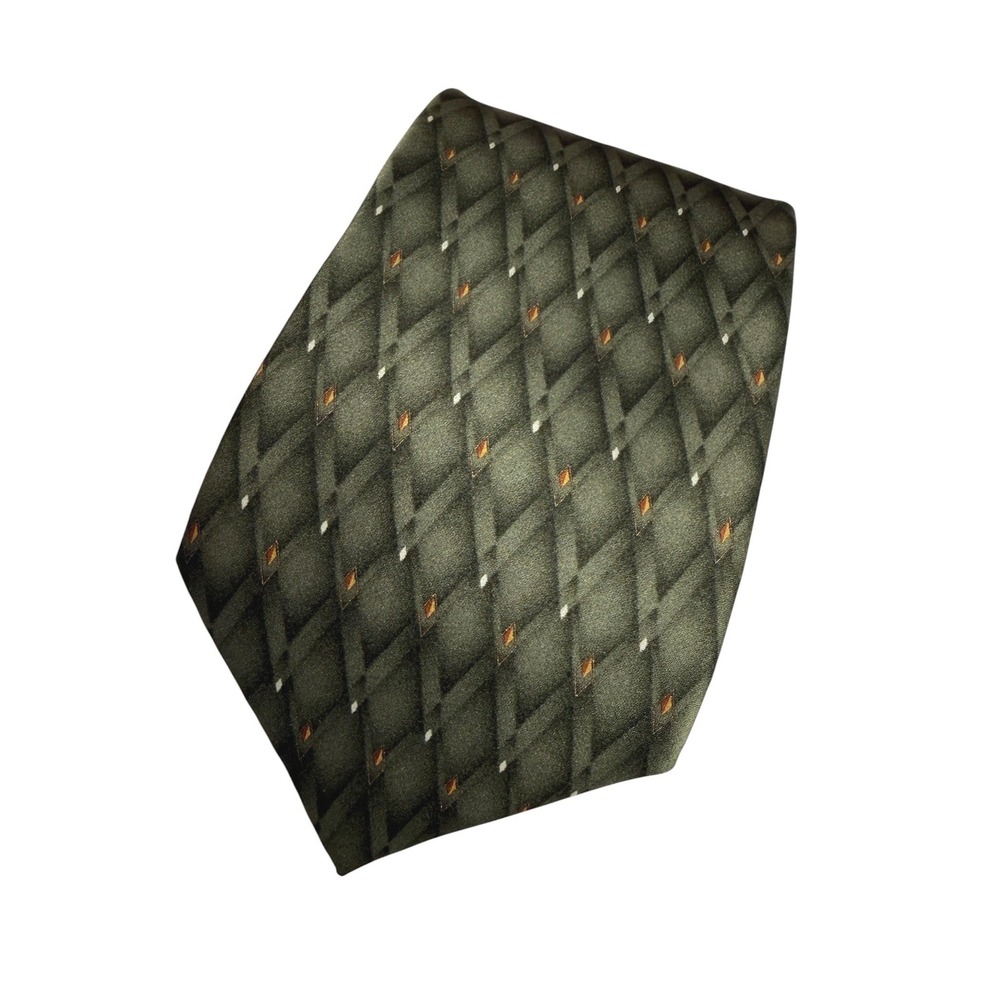Savile Row Necktie Mens Olive Green‎ Diamond Geometric Silk Professional Classic